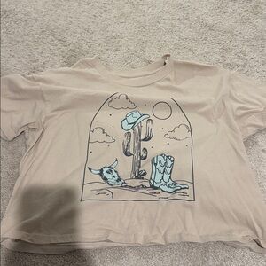 Beige Graphic Tee with Cactus Design